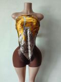 Fashionable Women's Print Sexy Strapless Two Piece Shorts Set