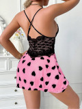 Erotic lingerie Sexy Strap Lace Patchwork Polk Dot Printed Night Dress