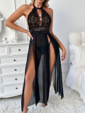 Erotic Transparent lingerie Sexy see through Halter Strap Sllit Night Dress