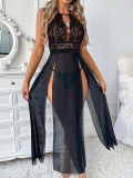 Erotic Transparent lingerie Sexy see through Halter Strap Sllit Night Dress