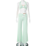 Women Spring and Summer Lace-Up Halter Neck Strapless Top and Gathered Pants Two-Piece Set