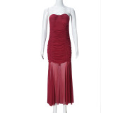 Women Summer Backless Sleeveless Mesh Dress