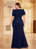 Women Short Sleeve Fishtail Formal Party Evening Dress