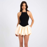 Women summer sexy Patchwork pleated Backless dress