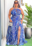 Plus Size Women Off-shoulder Spring and Summer African Print Bubble Bead Maxi Dress