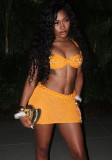 Women Spring Summer Sexy Halter Neck Lace Beaded Suspender Top and Skirt Two-Piece Set