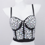 Women Nightclub Strapless Beaded diamond suspender top