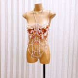 Women hollow backless Halter Neck beaded body chain