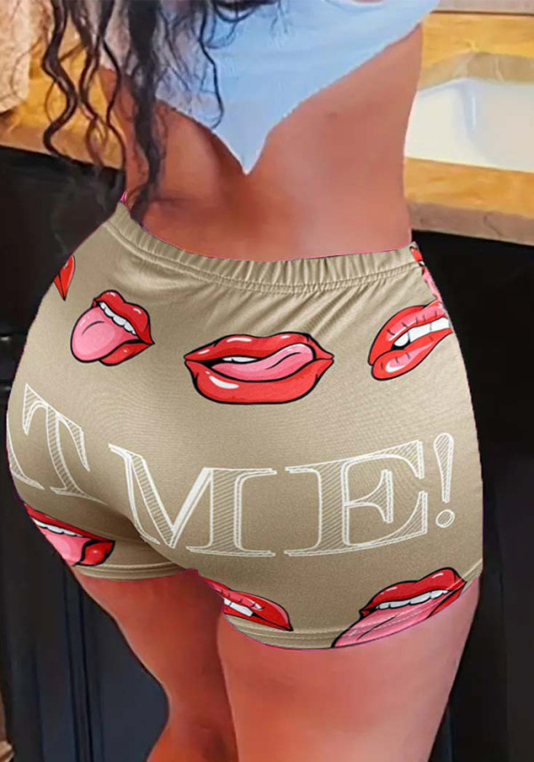 Women Knitting Shorts Lip Print Shorts