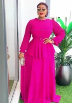 Plus Size African Women ruffle patchwork pleated long-sleeved dress