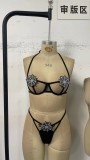 Women Net Lace-Up Binding Suspender Halter Neck Sexy Lingerie Set