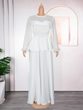 Plus Size African Women ruffle patchwork pleated long-sleeved dress