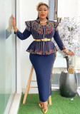 Plus Size African Women print dress two-piece set