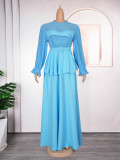 Plus Size African Women ruffle patchwork pleated long-sleeved dress