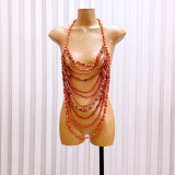 Women hollow backless Halter Neck beaded body chain