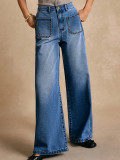 Women Riveted Pocket Washed Denim Pants