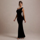 Women spring and summer Solid Casual sexy Slash Shoulder sleeveless Bodycon Dress