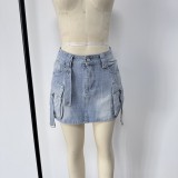 Women Summer Cargo Denim Skirt