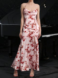 Women Summer Print Backless Suspender Holidays Dress