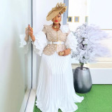 African Women lace print Formal Party Maxi Dress two-piece set