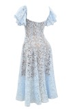 Women retro lace V-neck sexy short-sleeved Maxi Dress