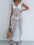 Women Beach Hollow Bikini Cover-up Sexy Slit Dress