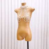 Women hollow backless Halter Neck beaded body chain