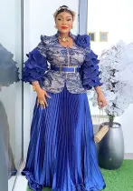 African Women lace print Formal Party Maxi Dress two-piece set