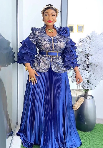 African Women lace print Formal Party Maxi Dress two-piece set