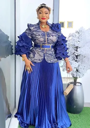 African Women lace print Formal Party Maxi Dress two-piece set