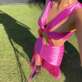 Women sexy hot butterfly Lace-Up Crop tassel Dress
