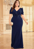 Women Short Sleeve Fishtail Formal Party Evening Dress