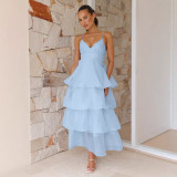 Women sexy Backless suspenders pleated lace dress