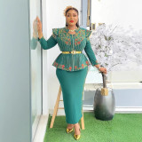Plus Size African Women print dress two-piece set