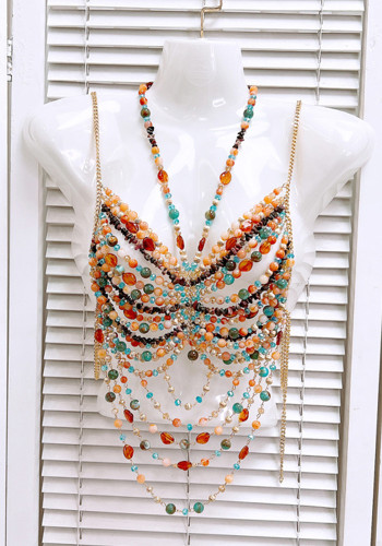 Women hollow backless Halter Neck beaded body chain