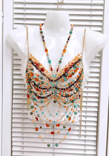 Women hollow backless Halter Neck beaded body chain