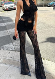 Women Sexy See-Through Lace Patchwork Trousers