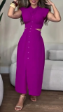 Women Summer Single-breasted Sleeveless Dress
