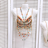 Women hollow backless Halter Neck beaded body chain