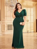 Women Short Sleeve Fishtail Formal Party Evening Dress