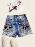 Women Knitting Print Shorts