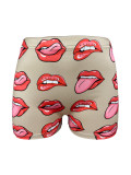 Women Knitting Shorts Lip Print Shorts
