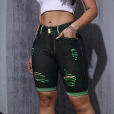 Plus Size Women spring and summer Ripped Denim Shorts