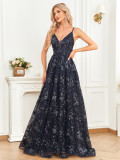 Women Sexy V-neck Elegant Sexy Suspender Backless Formal Party Evening Dress