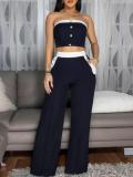 Women Summer Wrap Sleeveless Top and Trousers two-piece set