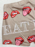 Women Knitting Shorts Lip Print Shorts