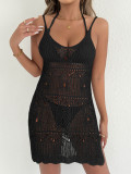 Women Suspender Dress Hollow Slit Beach Bikini Cover-up Dress