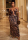 Women sexy Halter Neck Lace Crop Backless Leopard Maxi Dress