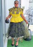 Plus Size African Women Top Skirt with Belt Two-piece Set