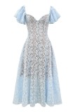 Women retro lace V-neck sexy short-sleeved Maxi Dress